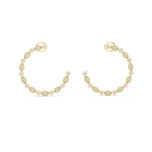 Moissanite milgrain bezel front hoop earrings in yellow 925 sterling silver, view 4