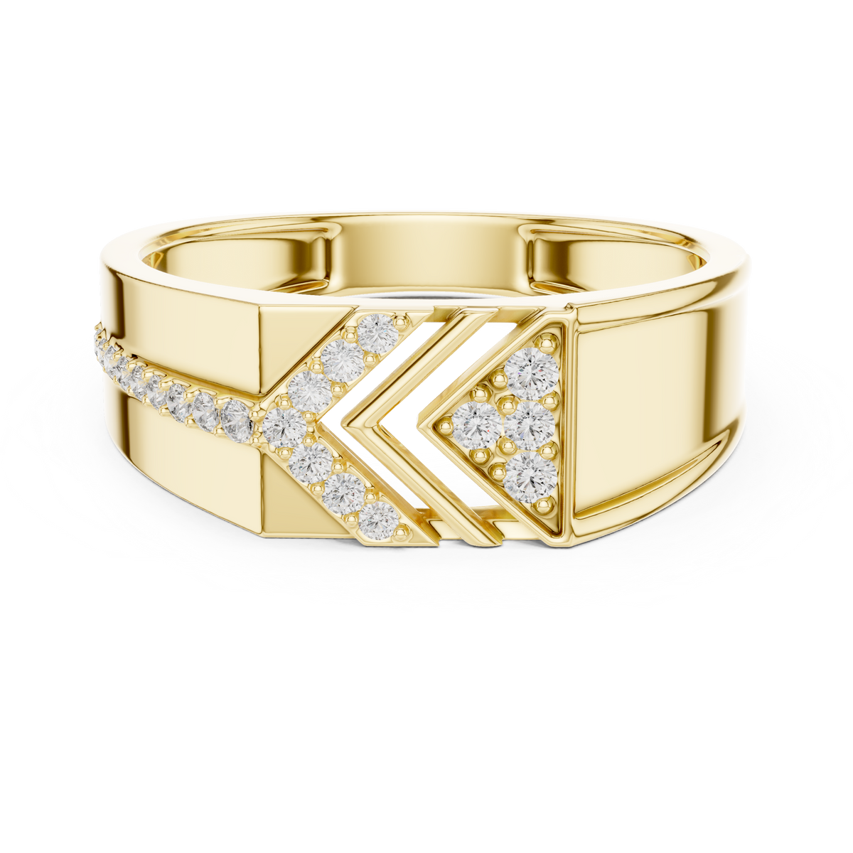 Men's Chevron Arrow Pavé Wide Moissanite Band in yellow 925 sterling silver, view 4