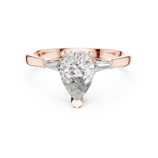 Pear Moissanite Ring with Tapered Baguette Sides in rose 925 sterling silver, view 4