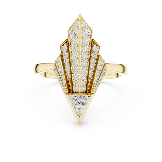 Art Deco Pavé Fan Moissanite Shield Ring in yellow 925 sterling silver, view 4
