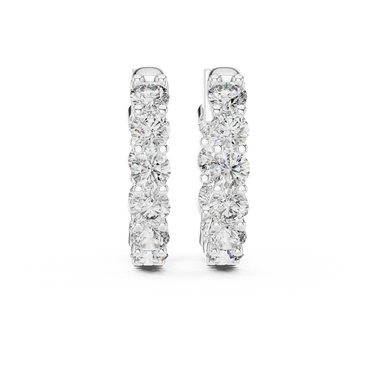 Moissanite inside out hoop earrings in white 925 sterling silver, view 4