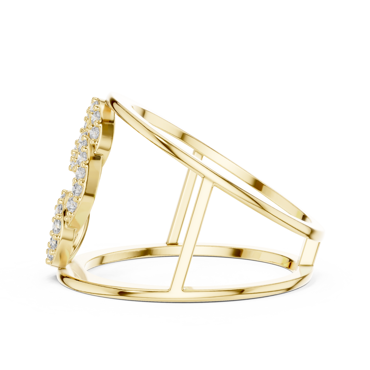 Interlocking Circles Cage Moissanite Ring in yellow 925 sterling silver, view 3