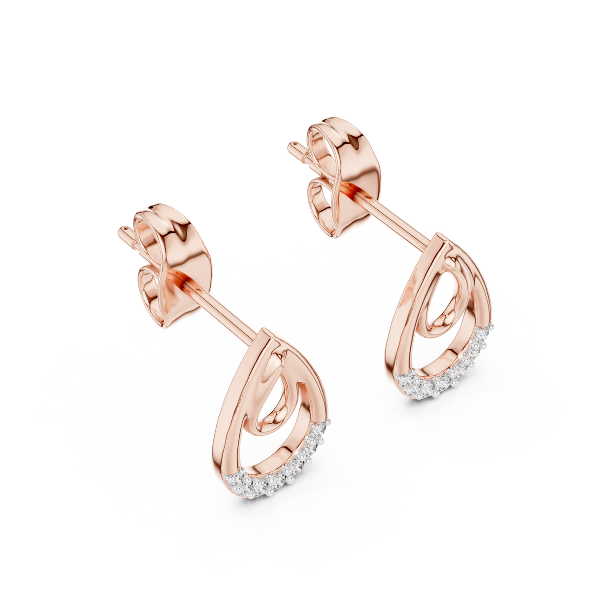 Moissanite Double Teardrop Stud Earrings in rose 925 sterling silver, view 2
