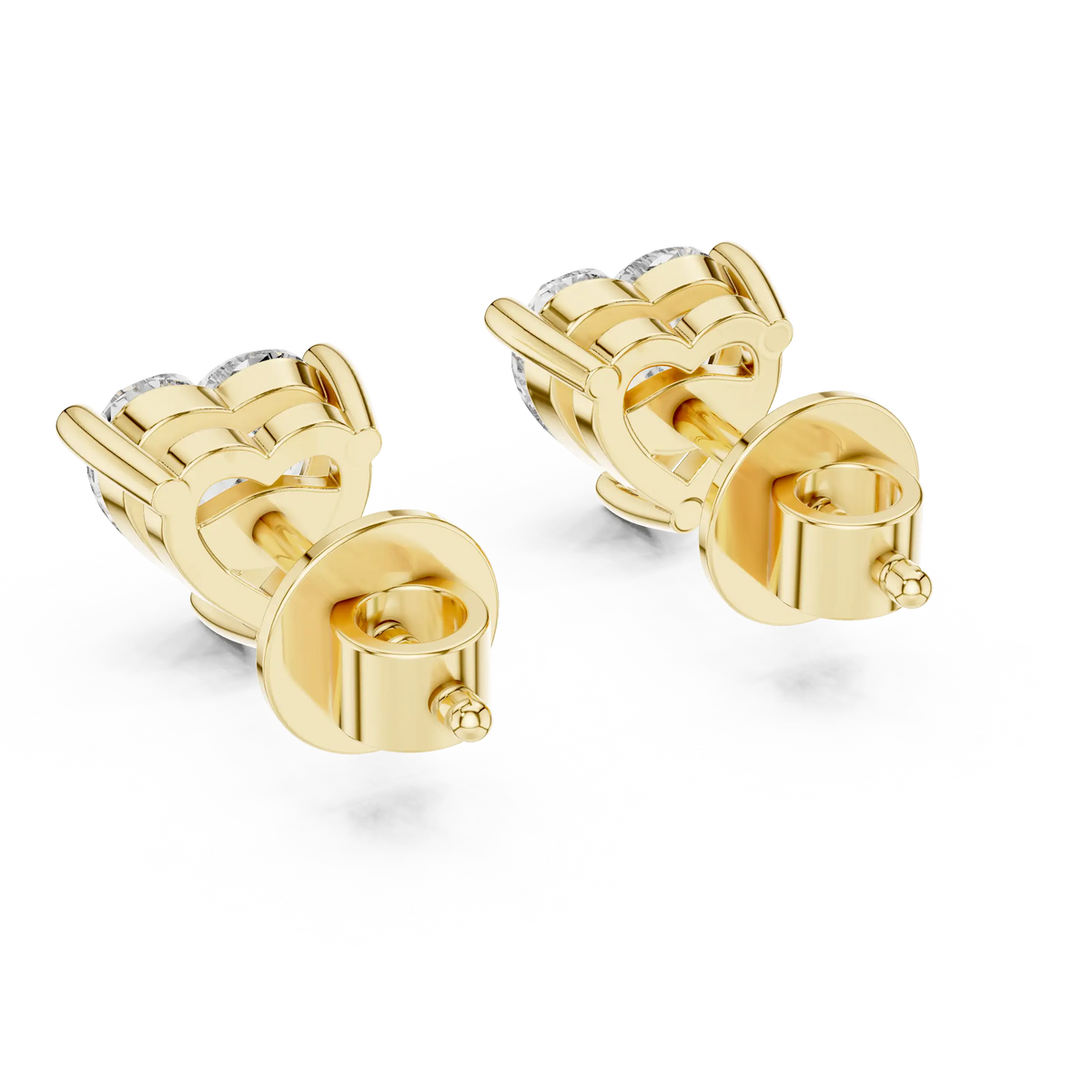 Heart moissanite stud earrings in yellow 925 sterling silver, view 3