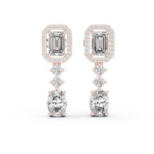 Emerald Halo Moissanite Oval Drop Earrings in rose 925 sterling silver, view 1
