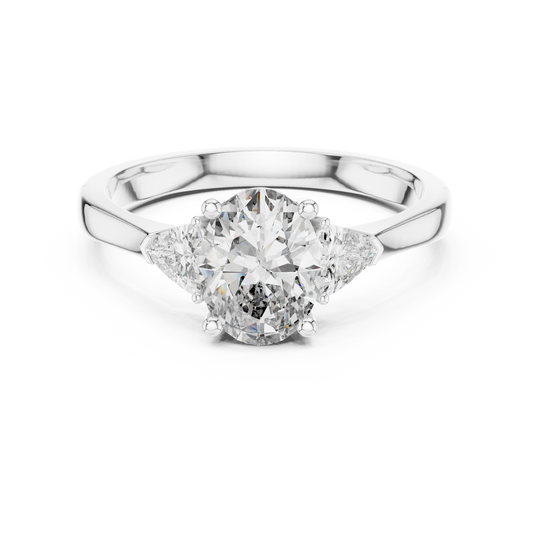 Oval and Trillion Three Stone Moissanite Ring in white 925 sterling silver, view 4