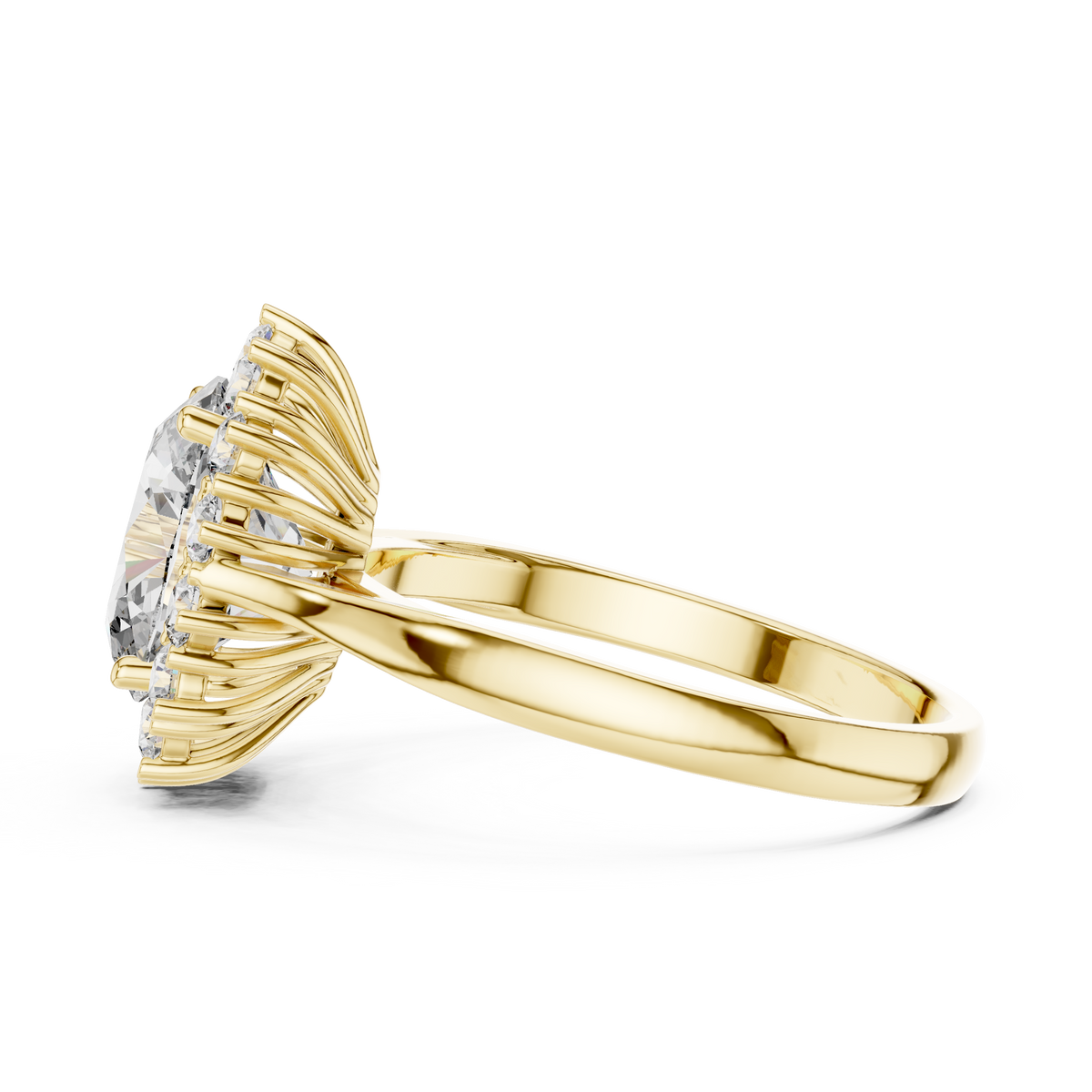 Oval Cluster Halo Moissanite Ring in yellow 925 sterling silver, view 3