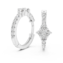 Moissanite cluster huggie hoop earrings in white 925 sterling silver, view 1