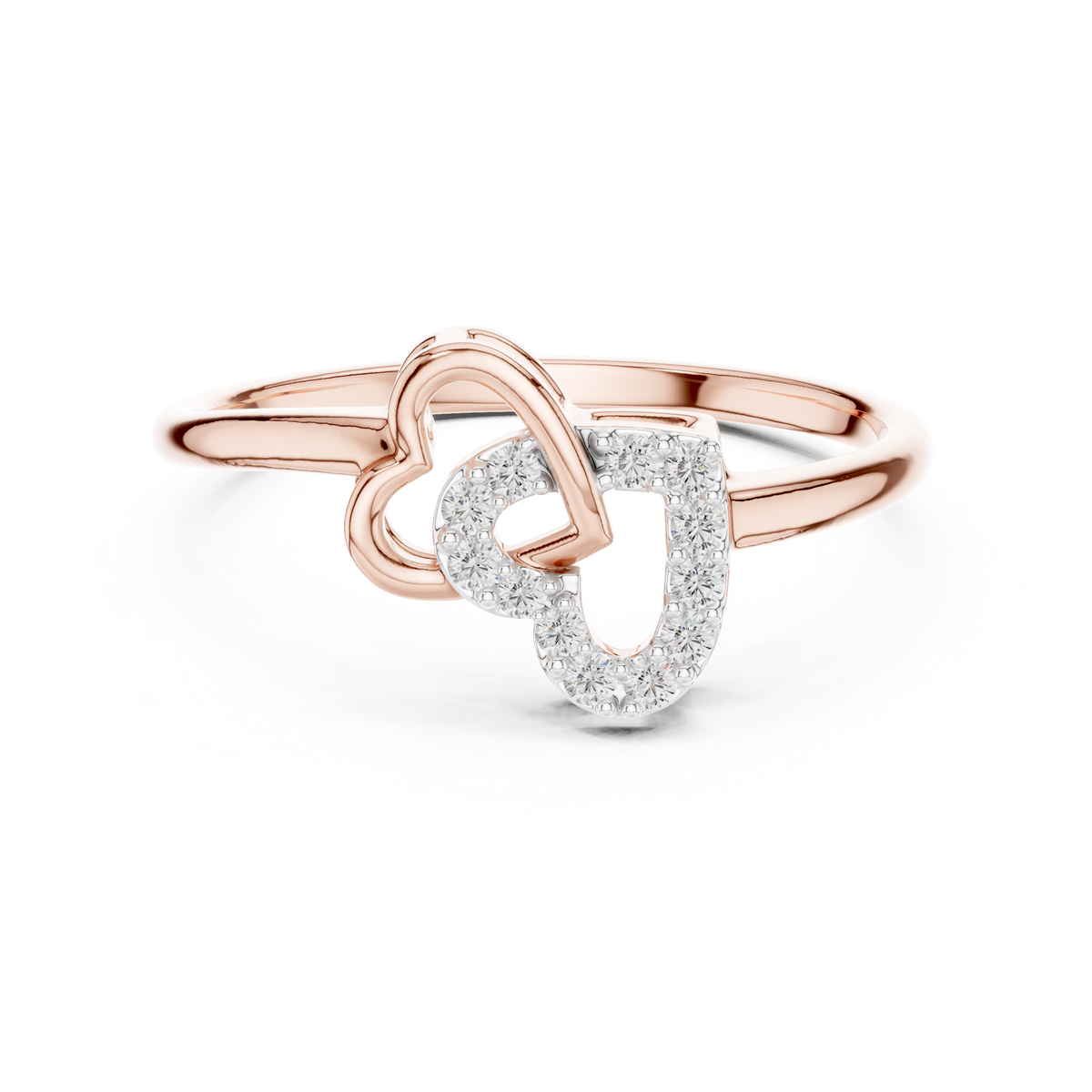 Interlocking Pavé Hearts Moissanite Ring in rose 925 sterling silver, view 4