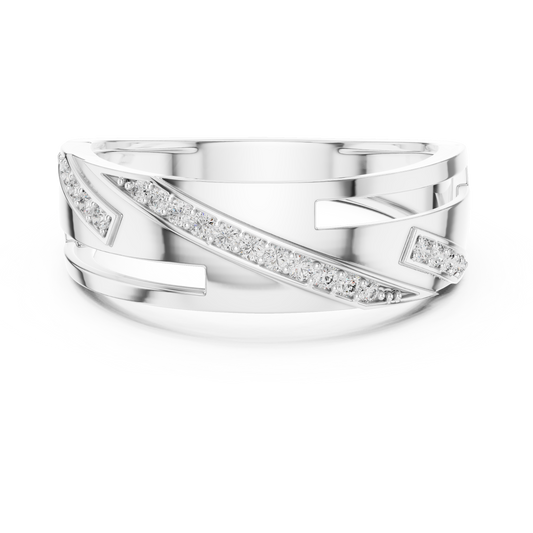 Diagonal Pavé Stripe Geometric Moissanite Band in white 925 sterling silver, view 4