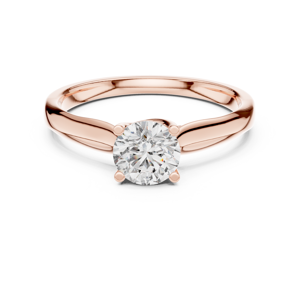 Round Low Set Moissanite Solitaire Ring in rose 925 sterling silver, view 4
