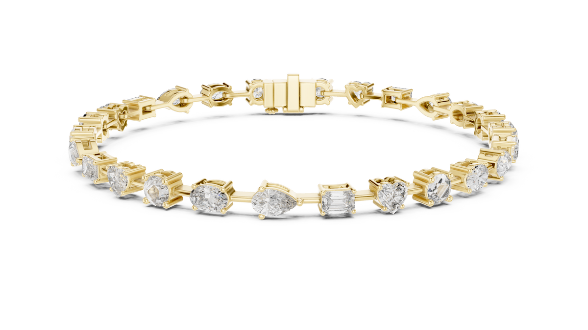Mixed Shape Moissanite Tennis Bracelet in yellow 925 sterling silver, view 1