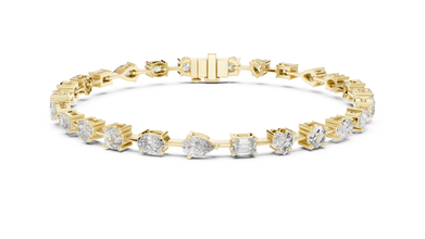 Mixed Shape Moissanite Tennis Bracelet in yellow 925 sterling silver, view 1
