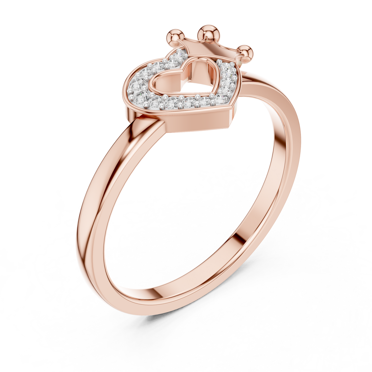 Crowned Heart Pavé Moissanite Ring in rose 925 sterling silver, view 2