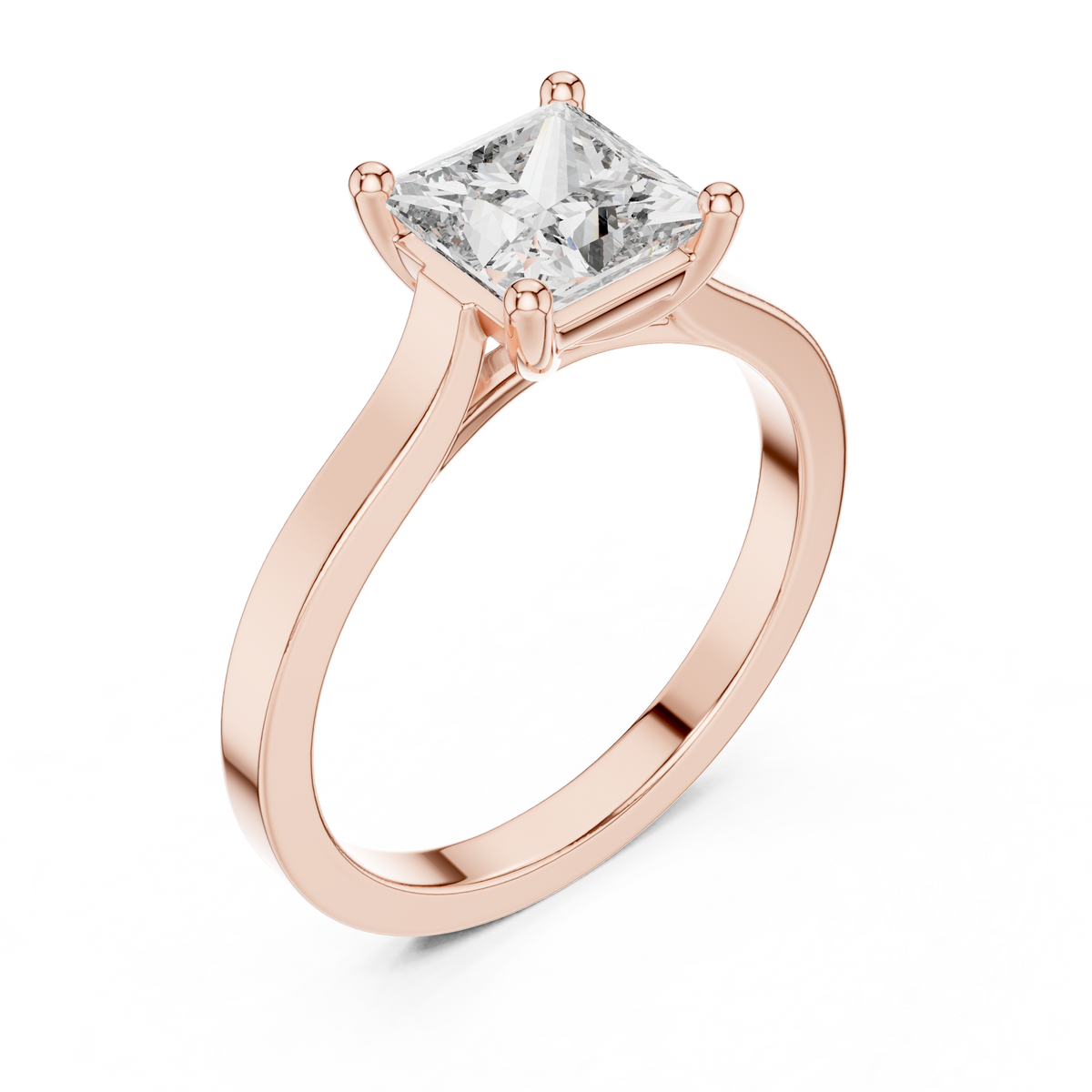 Princess Cut Moissanite Solitaire Ring with Flat Band in rose 925 sterling silver, view 2