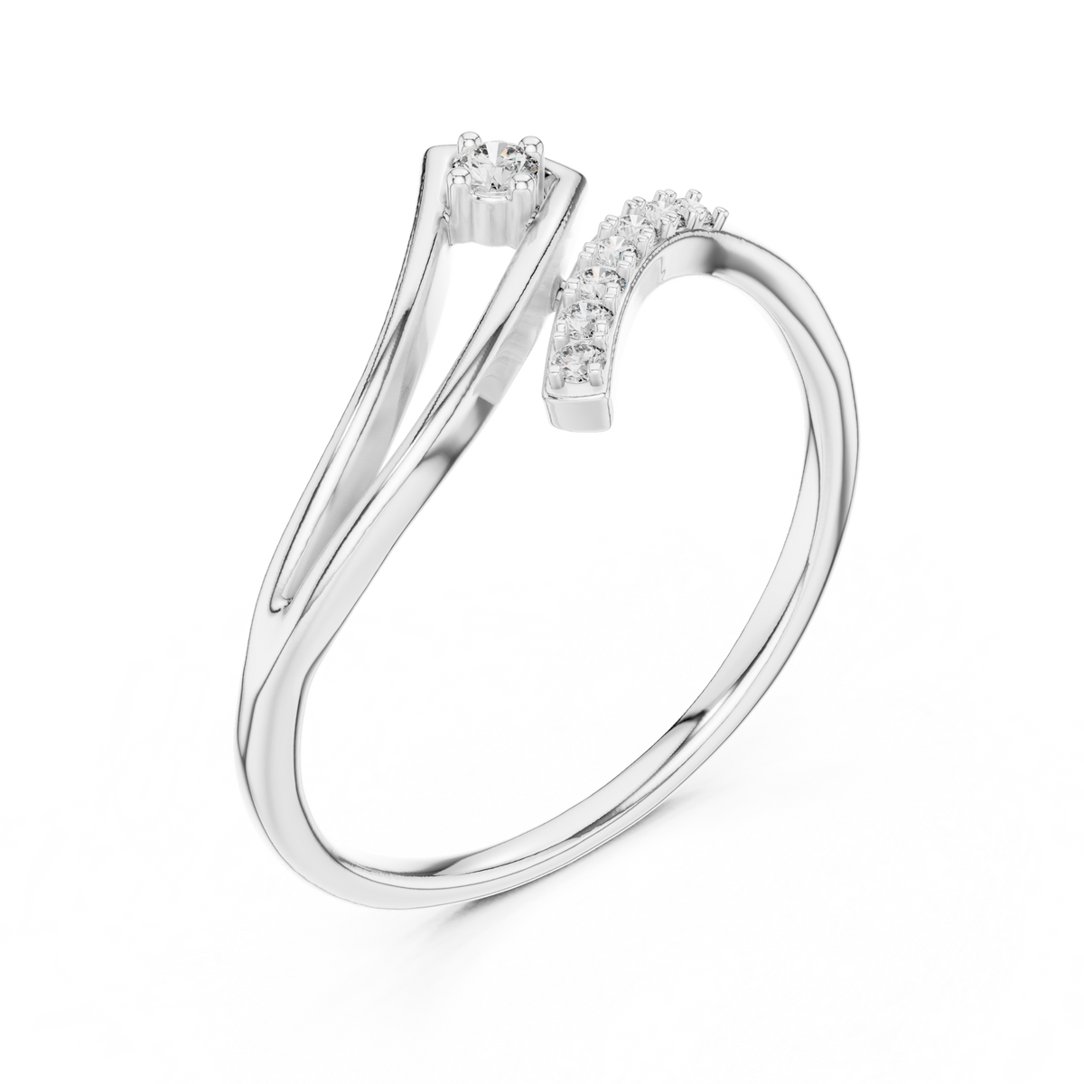Angular Bypass Moissanite Ring in white 925 sterling silver, view 2