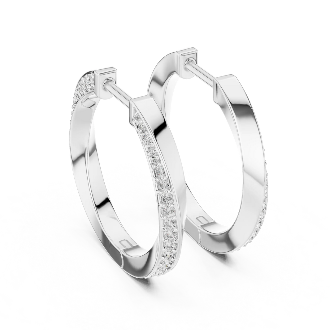 Moissanite twisted pave hoop earrings in white 925 sterling silver, bold, view 3