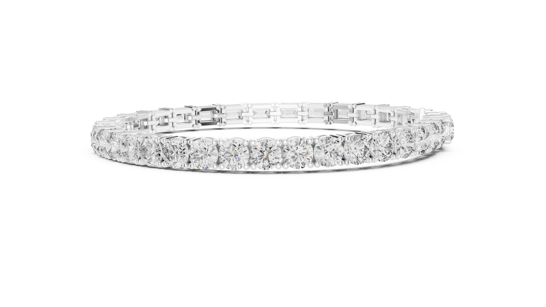 Emerald and Round Moissanite Tennis Bracelet in white 925 sterling silver, view 4