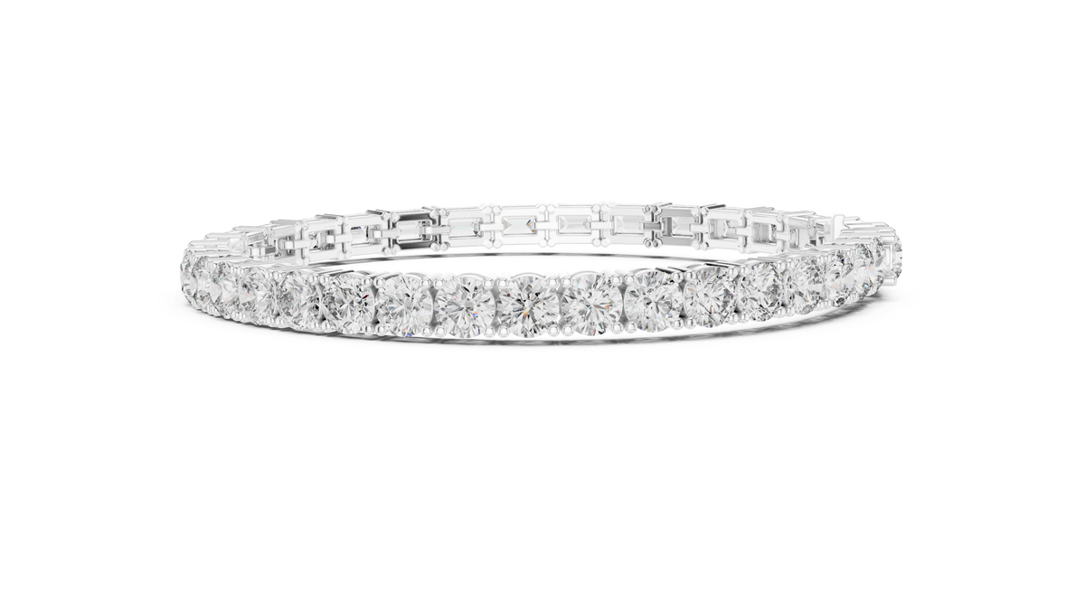 Emerald and Round Moissanite Tennis Bracelet in white 925 sterling silver, view 4