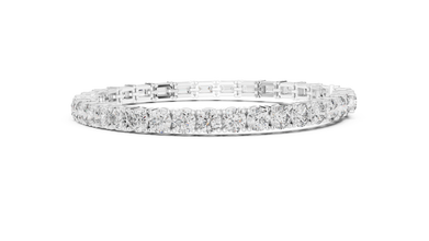 Emerald and Round Moissanite Tennis Bracelet in white 925 sterling silver, view 4