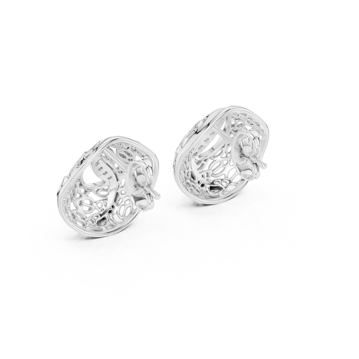 Moissanite Filigree Dome Stud Earrings in white 925 sterling silver, view 3