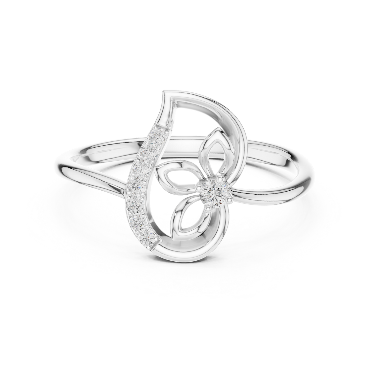 Paisley Swirl Moissanite Ring in white 925 sterling silver, view 4
