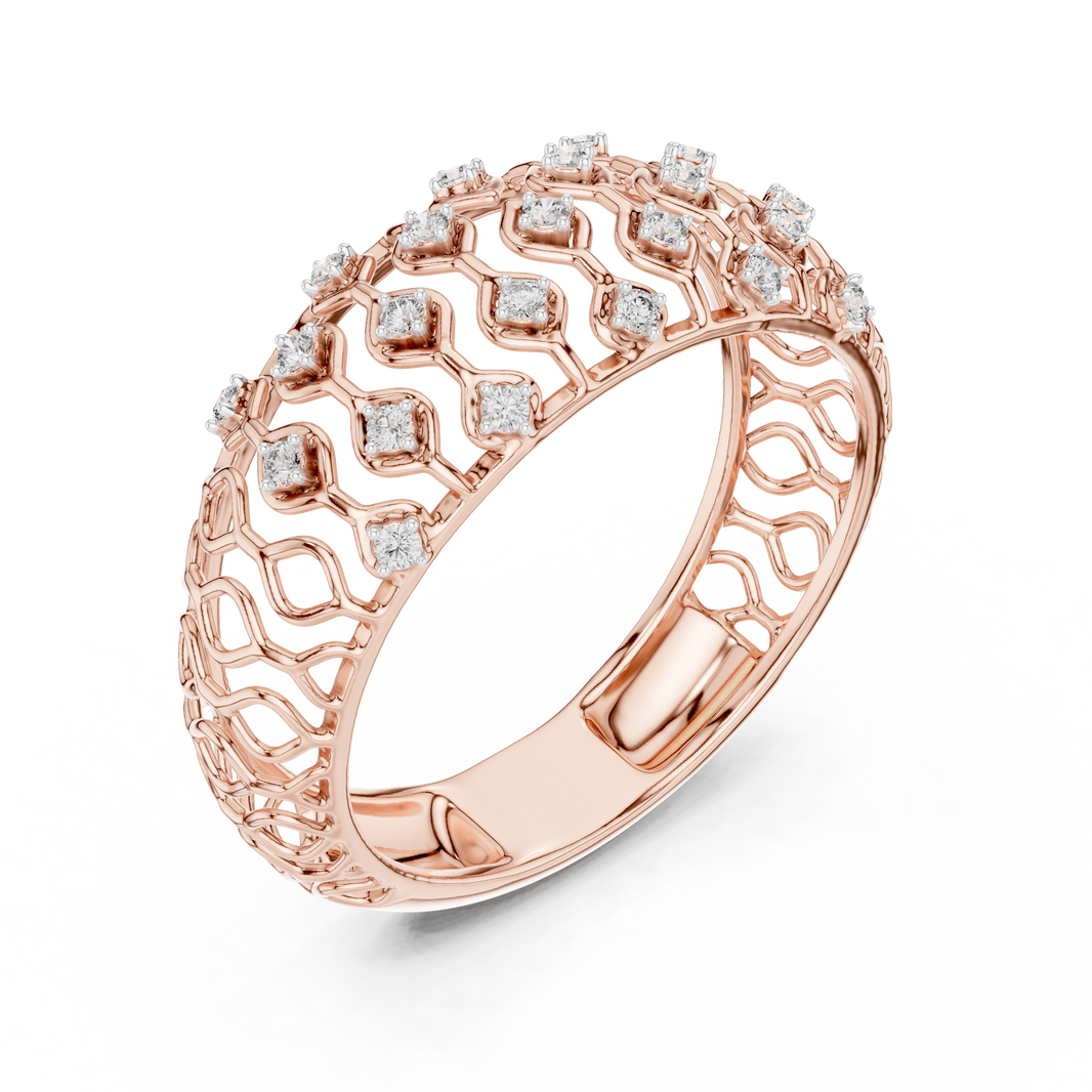 Domed Lattice Moissanite Band in rose 925 sterling silver, view 2