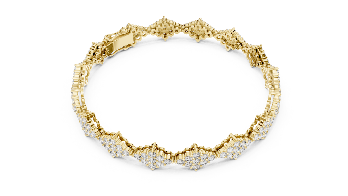 Diamond Shape Cluster Moissanite Bracelet in yellow 925 sterling silver, view 3