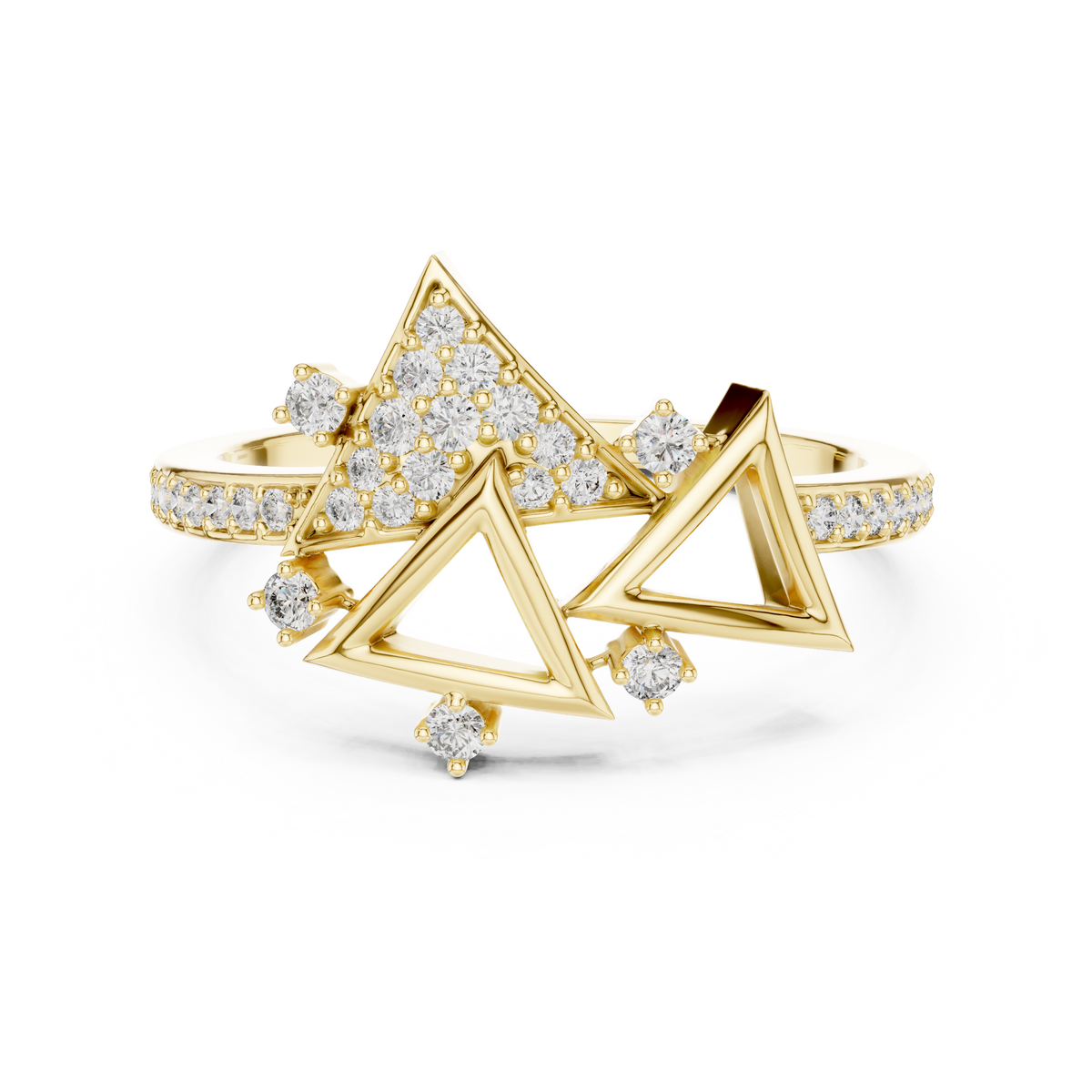 Geometric Triangle Pavé Moissanite Cocktail Ring in yellow 925 sterling silver, view 4