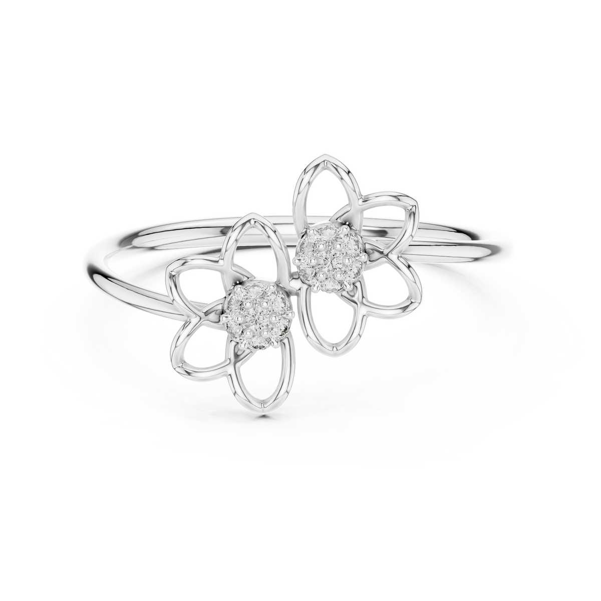 Double Open Flower Moissanite Ring in white 925 sterling silver, view 4