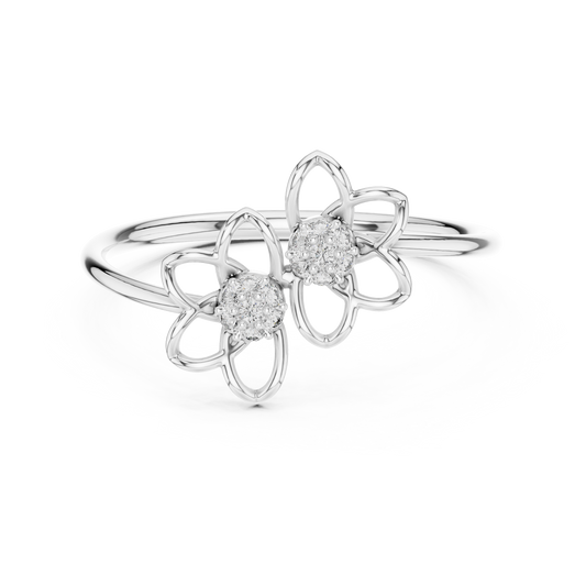 Double Open Flower Moissanite Ring in white 925 sterling silver, view 4