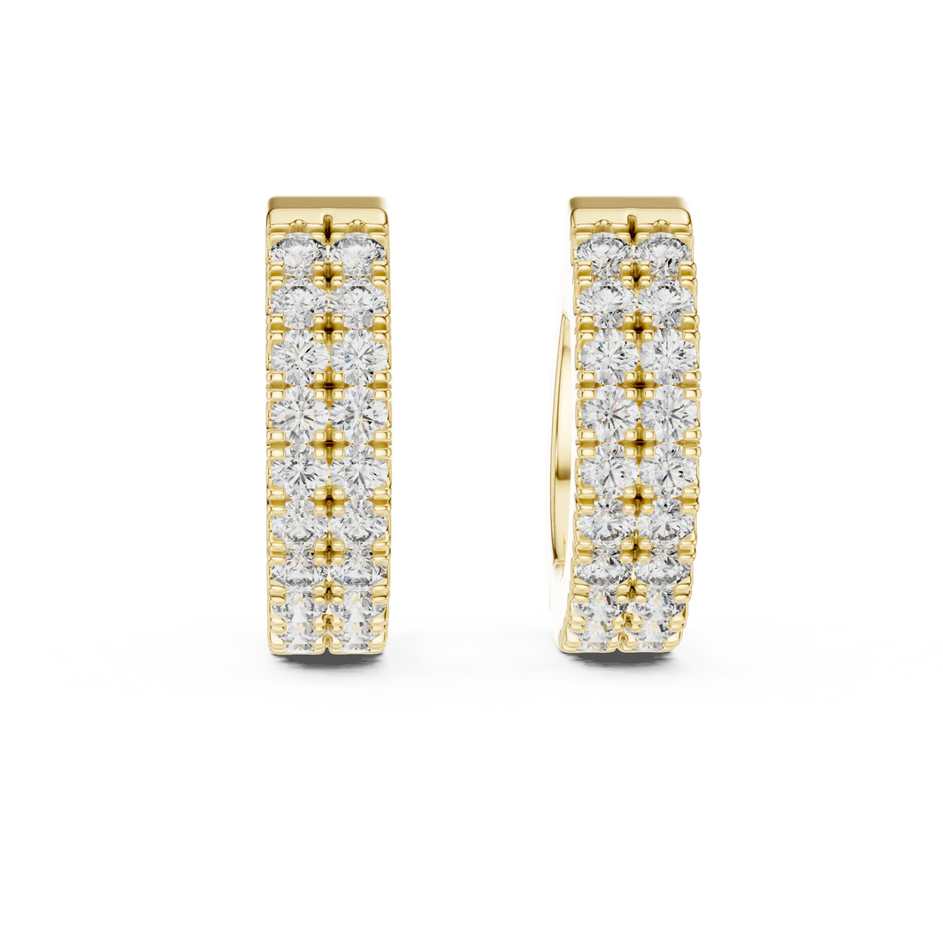 Moissanite double row pave huggie earrings in yellow 925 sterling silver, view 4