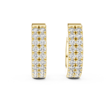 Moissanite double row pave huggie earrings in yellow 925 sterling silver, view 4