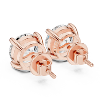 Round moissanite stud earrings in 925 sterling silver with rose gold plating, view 3