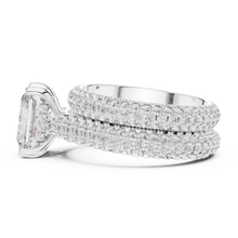 Radiant Cut Moissanite Ring with Wide Pavé Band in white 925 sterling silver, view 3