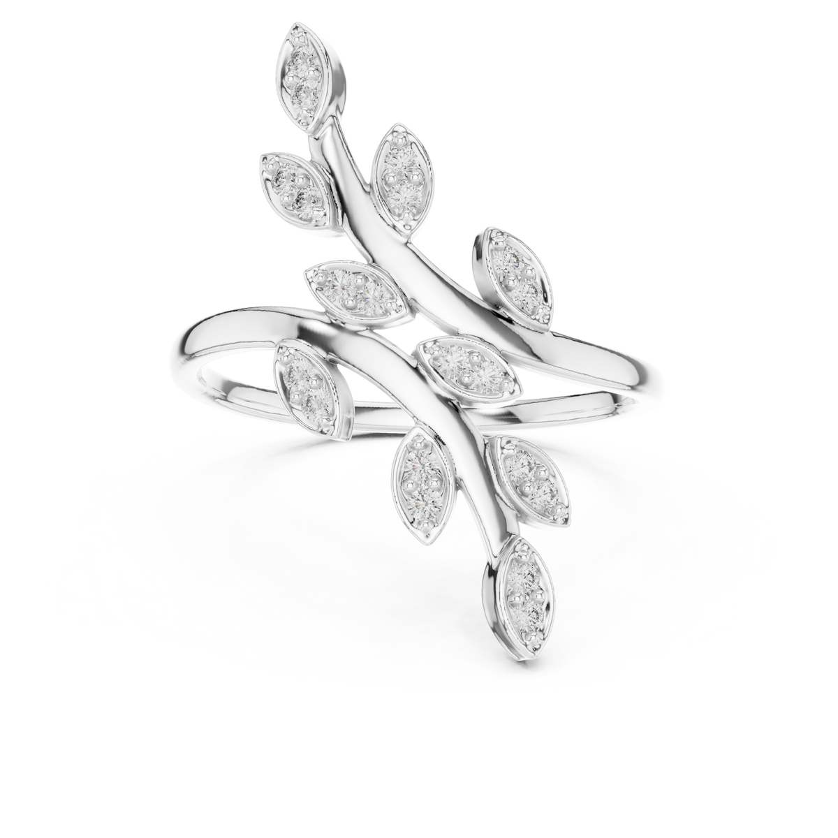 Leafy Vine Bypass Moissanite Ring in white 925 sterling silver, view 4