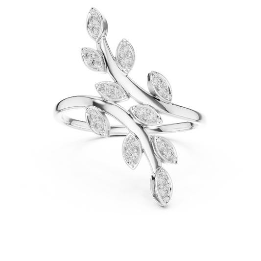 Leafy Vine Bypass Moissanite Ring in white 925 sterling silver, view 4