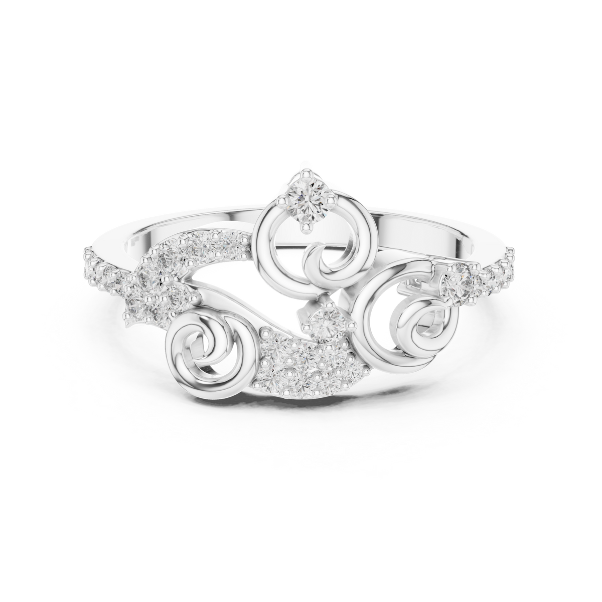 Pavé Scroll Swirl Moissanite Fashion Ring in white 925 sterling silver, view 4