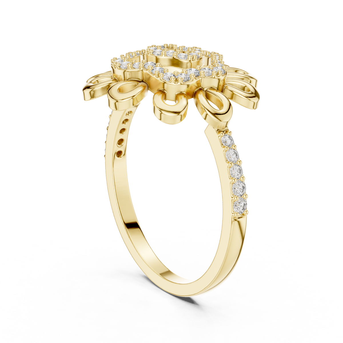 Flower Petal Swirl Moissanite Cocktail Ring in yellow 925 sterling silver, view 1
