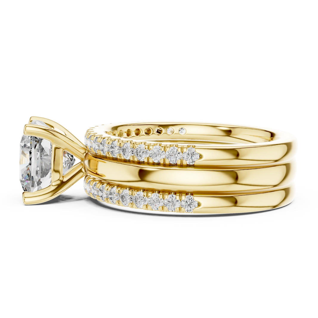 Cushion Cut Solitaire Moissanite Ring with Double Pavé Band in yellow 925 sterling silver, view 3