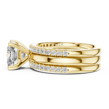 Cushion Cut Solitaire Moissanite Ring with Double Pavé Band in yellow 925 sterling silver, view 3