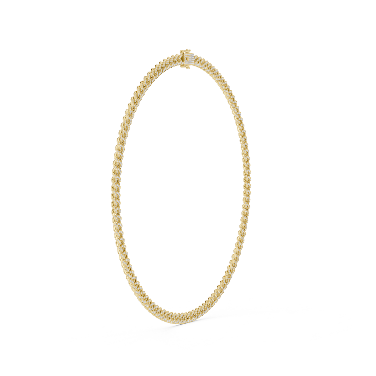 Pave Cuban Link Chain Necklace in yellow 925 sterling silver, view 3