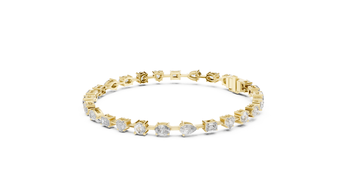 Mixed Shape Moissanite Tennis Bracelet in yellow 925 sterling silver, view 2