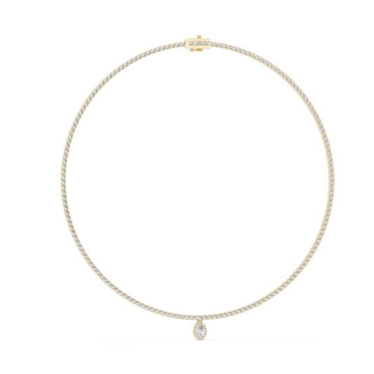 Round Tennis Necklace with Pear Drop in yellow 925 sterling silver, view 1