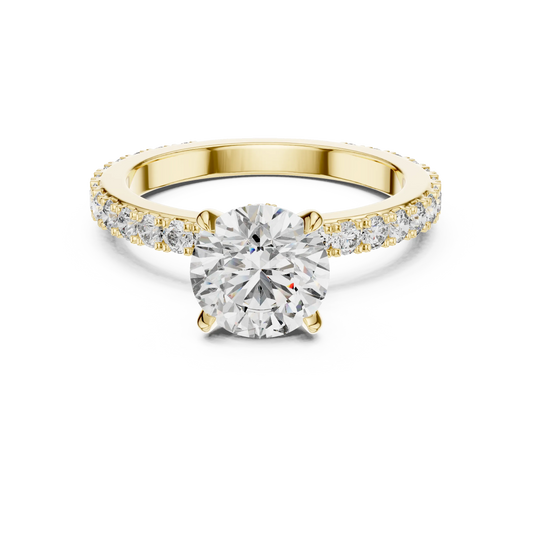 Round Solitaire Moissanite Ring with Hidden Halo and Pavé Band in yellow 925 sterling silver, view 4