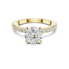 Round Solitaire Moissanite Ring with Hidden Halo and Pavé Band in yellow 925 sterling silver, view 4