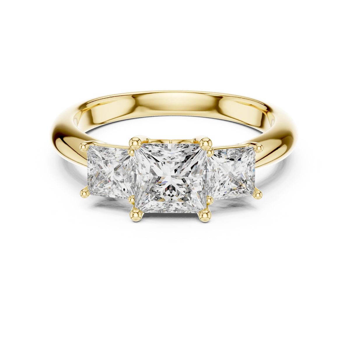 Princess Cut Three Stone Moissanite Ring in yellow 925 sterling silver, view 4