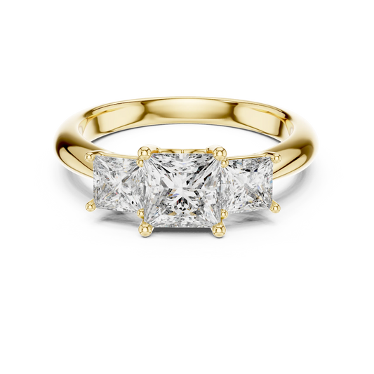 Princess Cut Three Stone Moissanite Ring in yellow 925 sterling silver, view 4