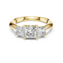 Princess Cut Three Stone Moissanite Ring in yellow 925 sterling silver, view 4
