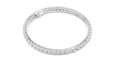 Pear Centre Round Moissanite Tennis Bracelet in white 925 sterling silver, view 3